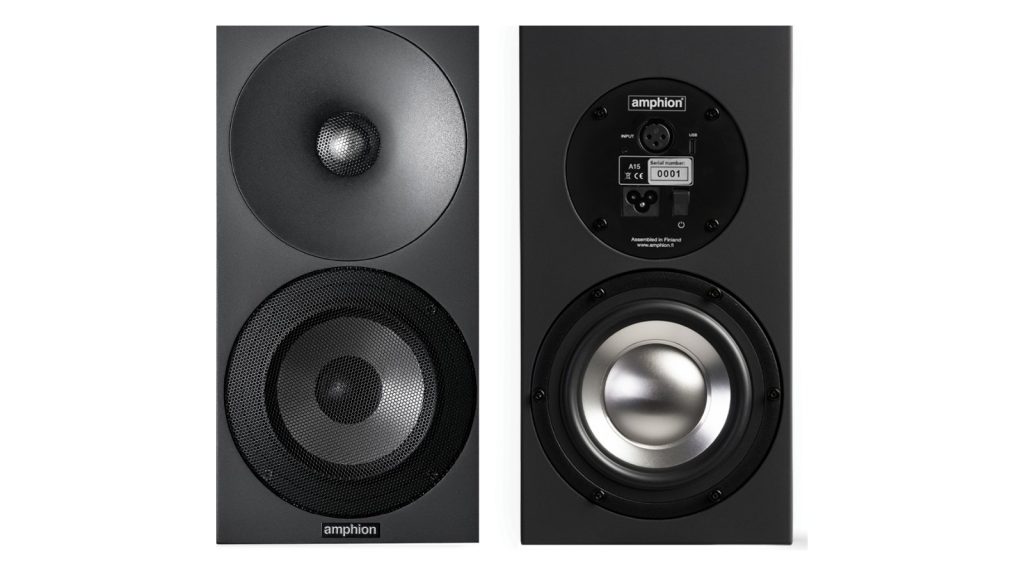 Amphion A15 active speaker, front and rear views