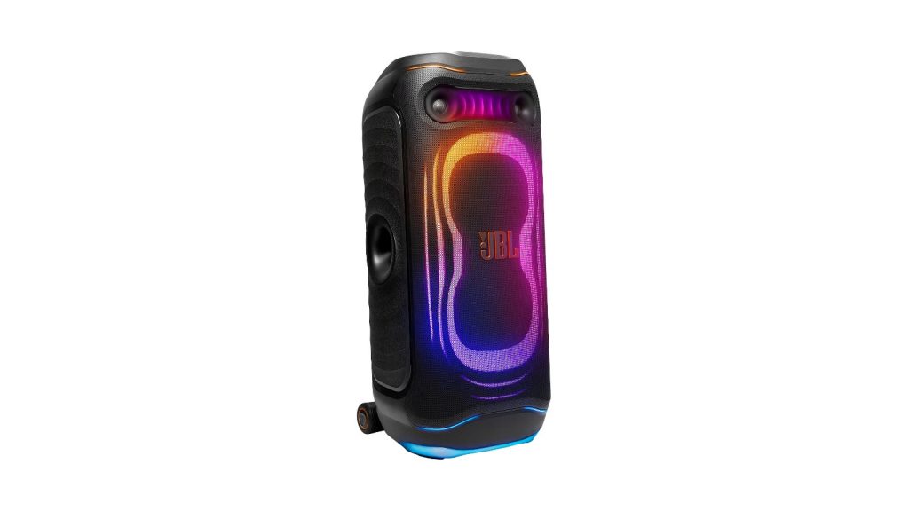 JBL PartyBox Ultimate 2 party speaker with its front lightshow on