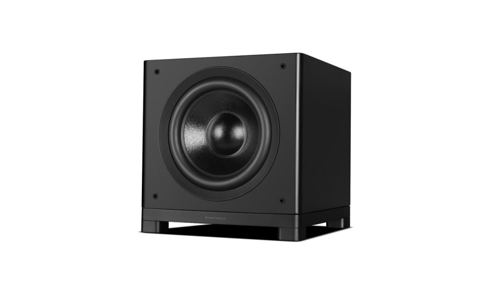Wharfedale Nova 12 subwoofer in matte black with its grille removed
